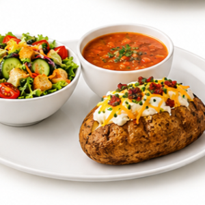 “Trio” Salad, Baked Potato, and Soup